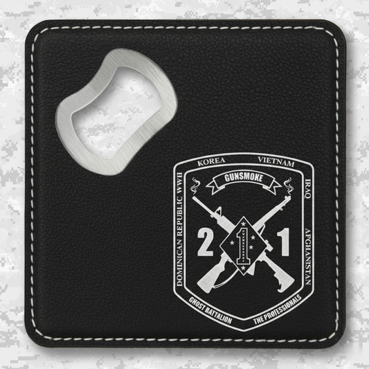 2nd Battalion 1st Marines Unit "Gunsmoke" | Leather Coaster & Opener