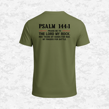 Psalm 144:1 | The Rock Who Trains the Warrior | T-shirt