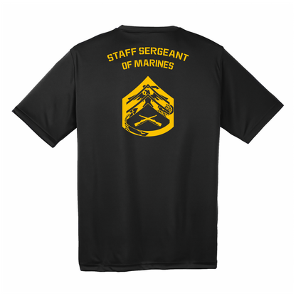 Black t-shirt with yellow 'Staff Sergeant of Marines' insignia 