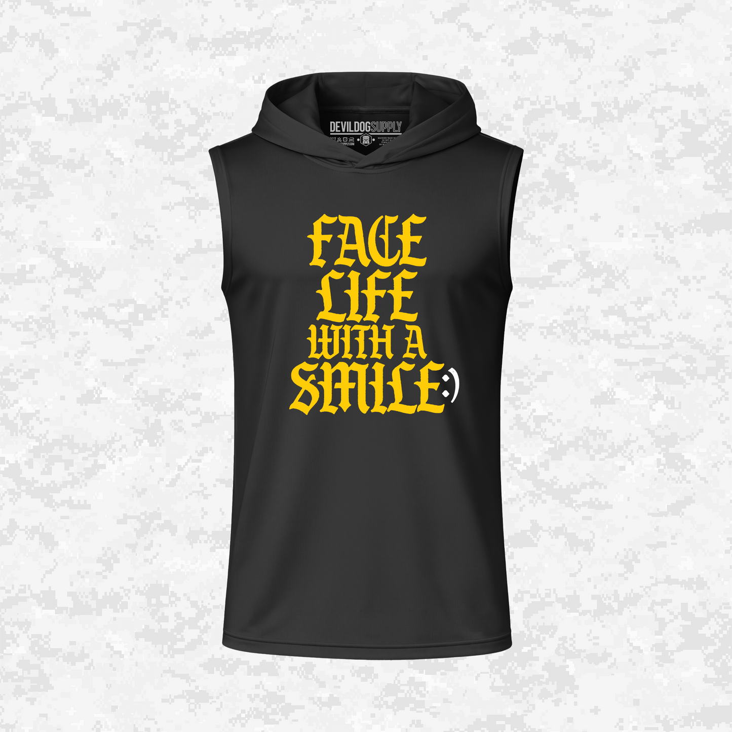 Face Life with a Smile | Essential Text | DRIFIT Sleeveless, Tank, Sleeveless Hoodie