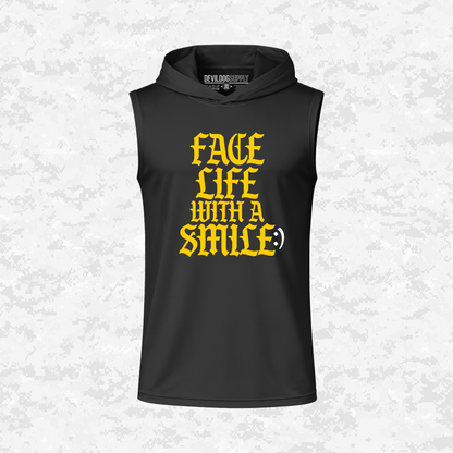 Face Life with a Smile | Essential Text | DRIFIT Sleeveless, Tank, Sleeveless Hoodie