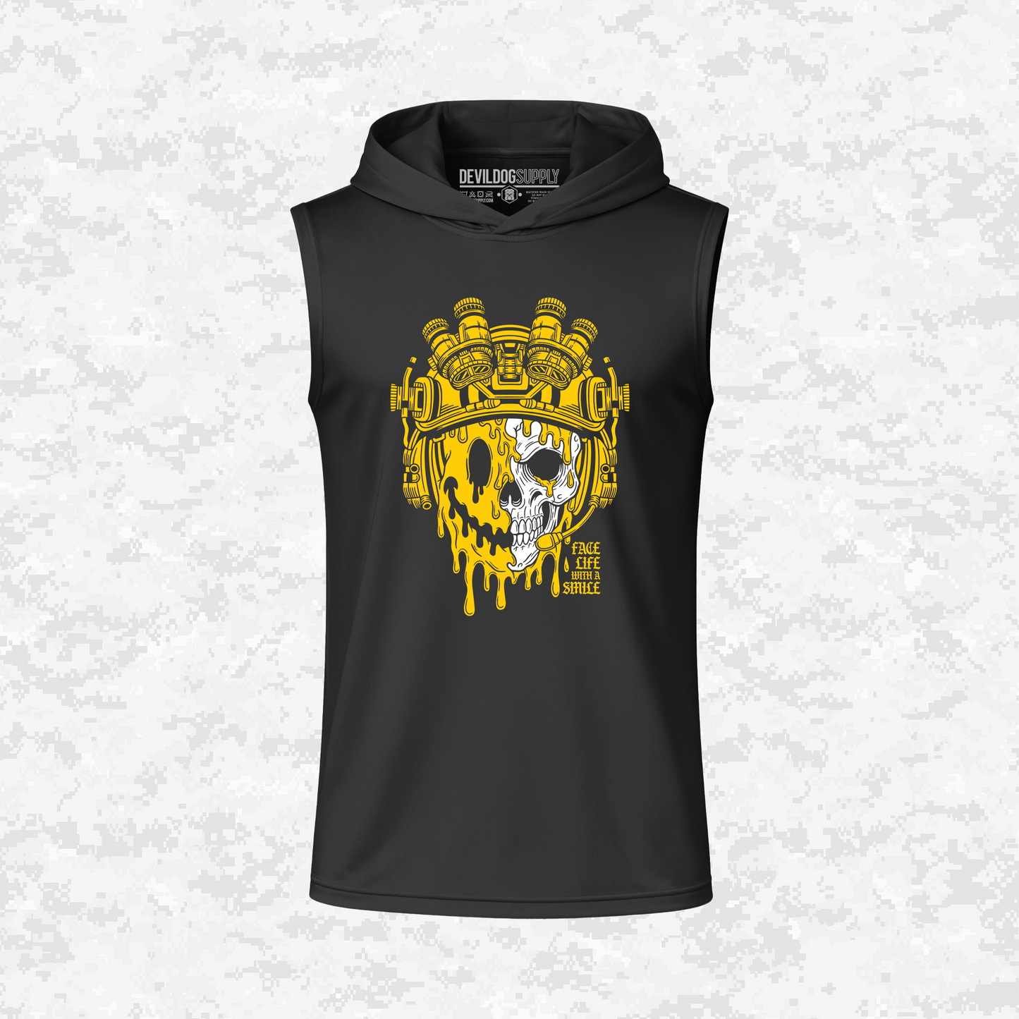 Face Life with a Smile | Tactical Skull | DRIFIT Sleeveless, Tank, Sleeveless Hoodie