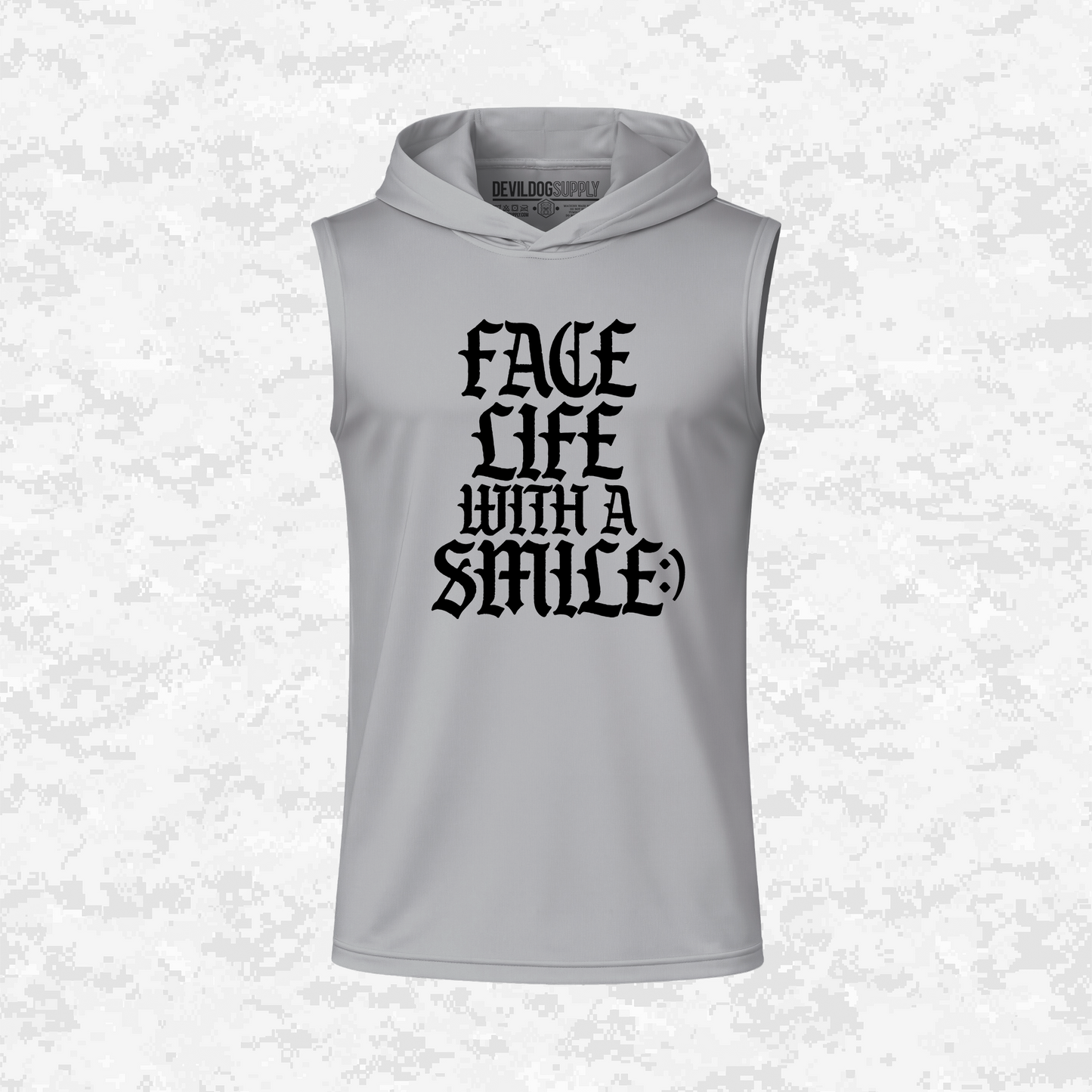 Face Life with a Smile | Essential Text | DRIFIT Sleeveless, Tank, Sleeveless Hoodie
