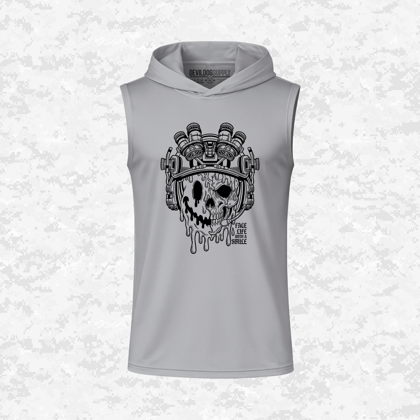 Face Life with a Smile | Tactical Skull | DRIFIT Sleeveless, Tank, Sleeveless Hoodie
