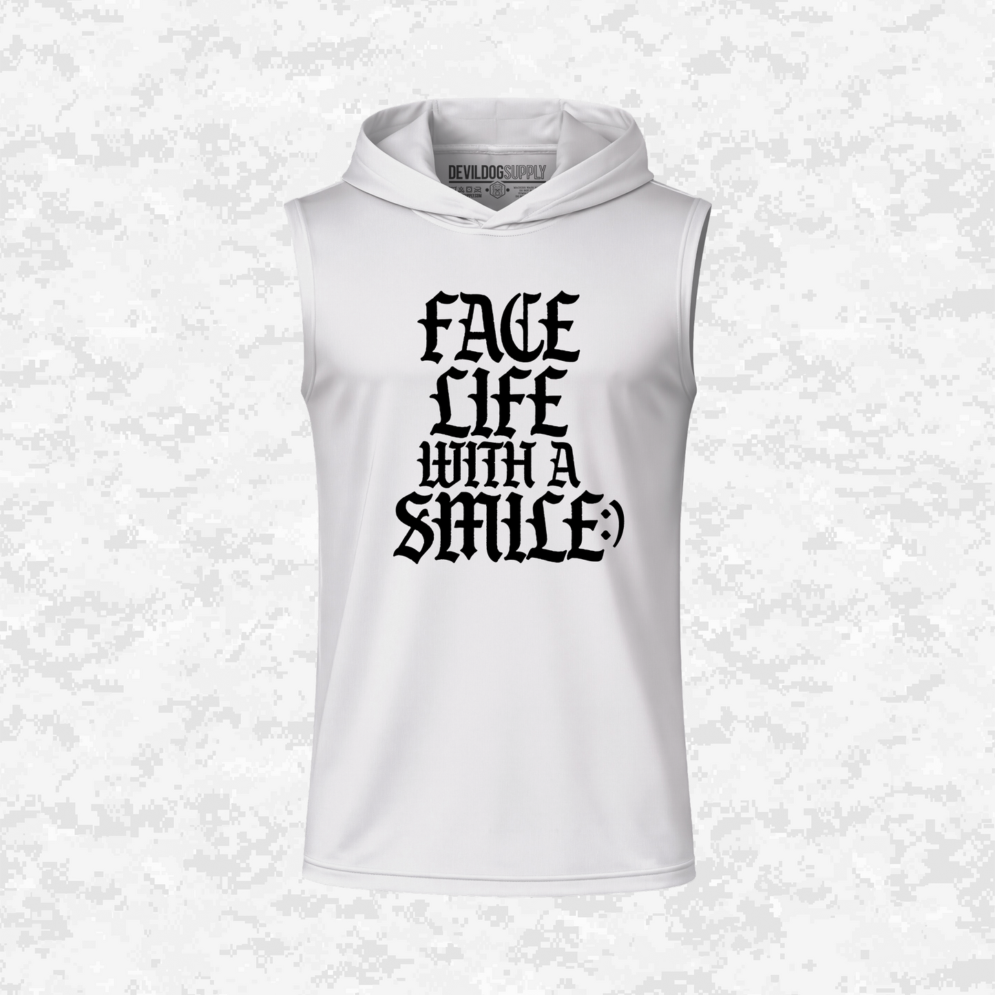 Face Life with a Smile | Essential Text | DRIFIT Sleeveless, Tank, Sleeveless Hoodie