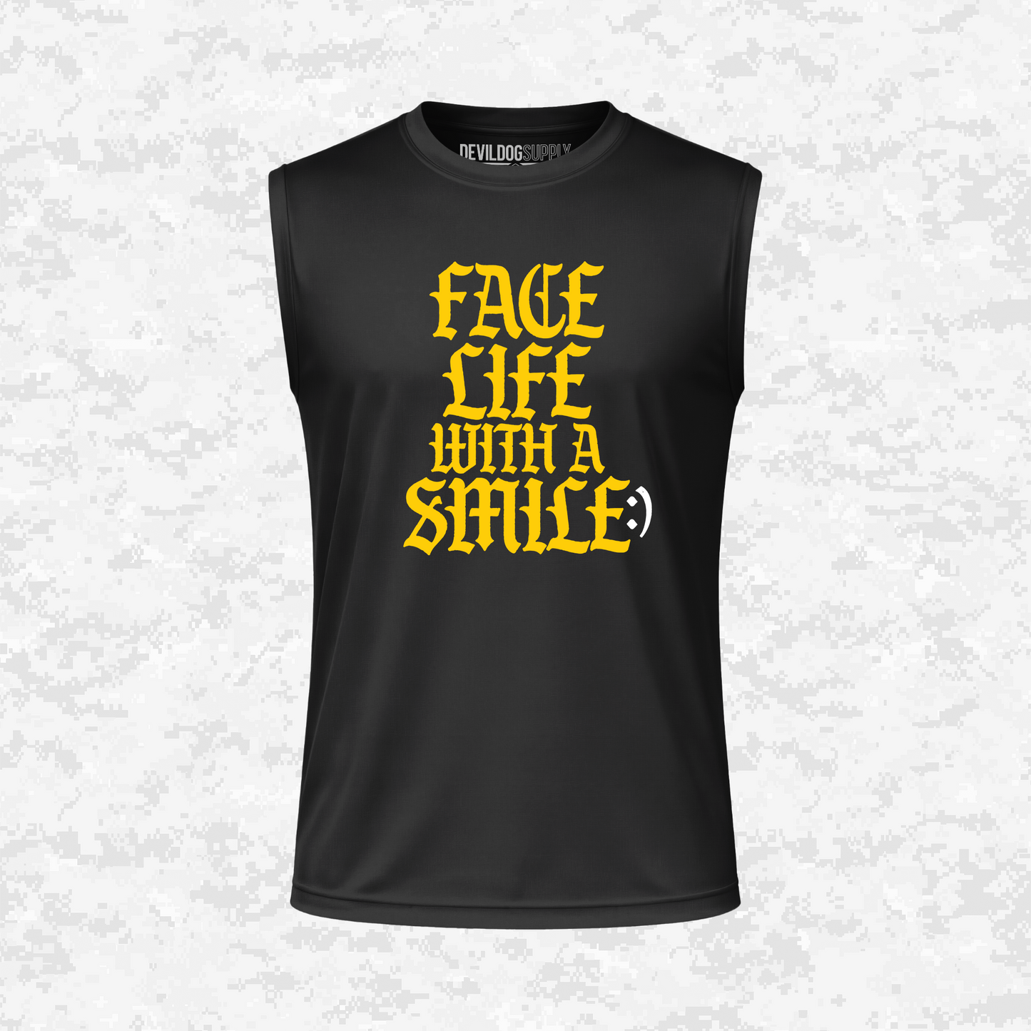 Face Life with a Smile | Essential Text | DRIFIT Sleeveless, Tank, Sleeveless Hoodie