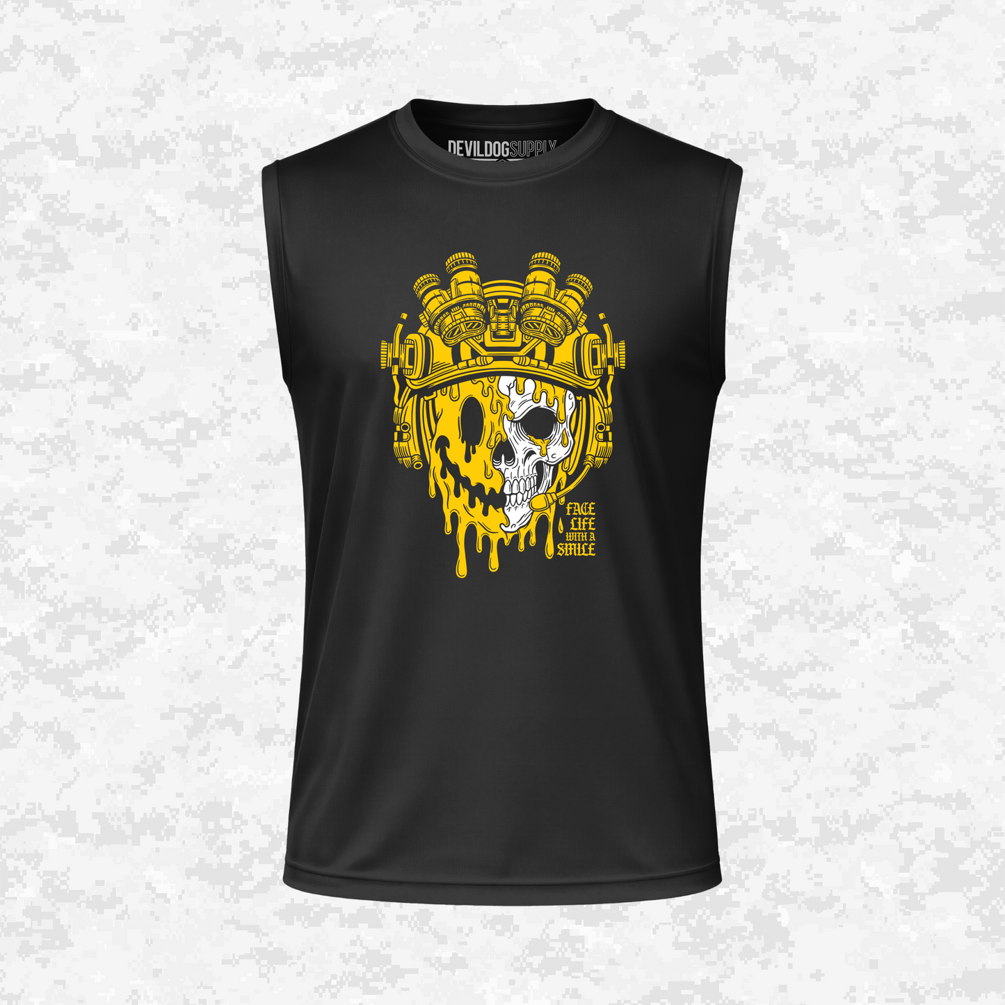 Face Life with a Smile | Tactical Skull | DRIFIT Sleeveless, Tank, Sleeveless Hoodie