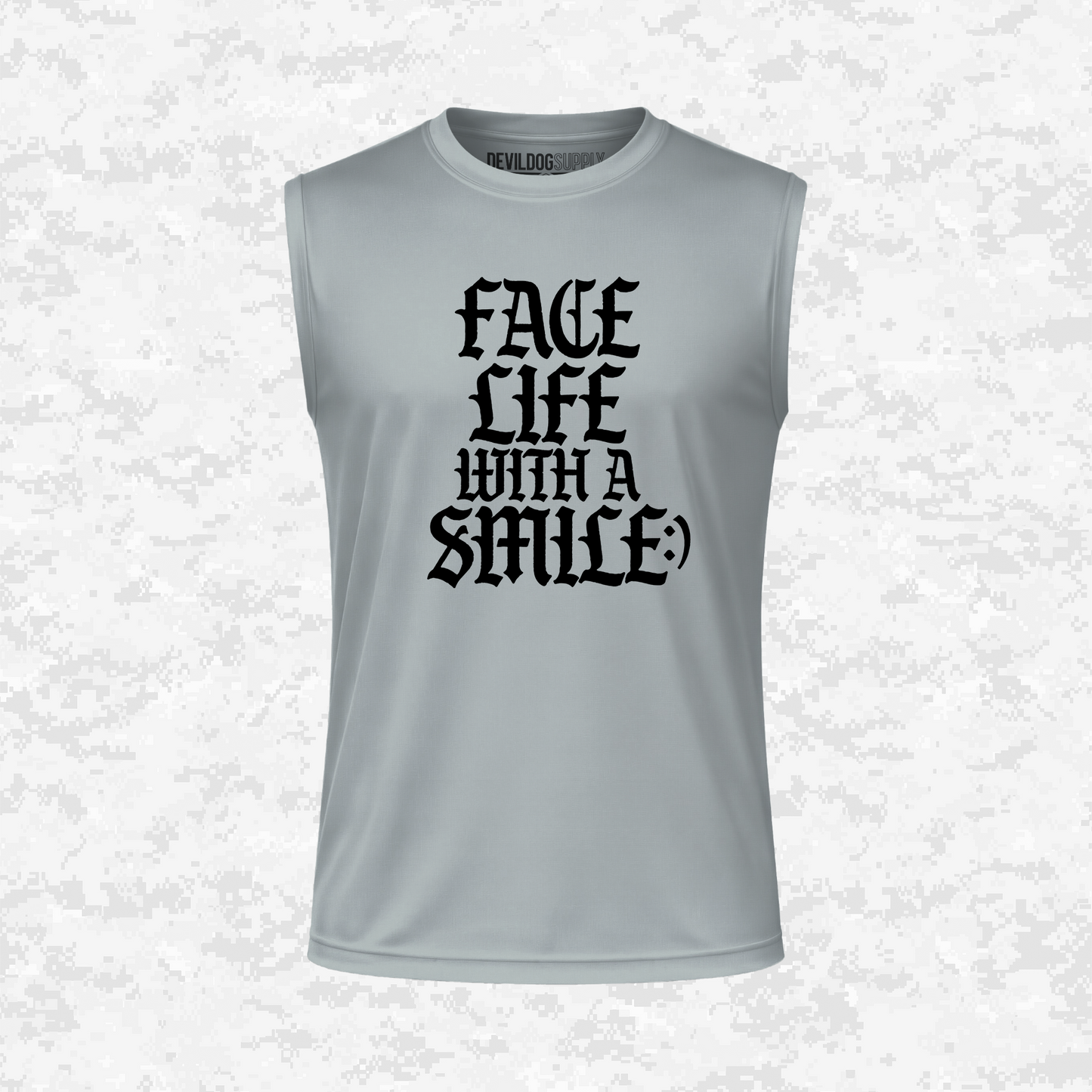 Face Life with a Smile | Essential Text | DRIFIT Sleeveless, Tank, Sleeveless Hoodie