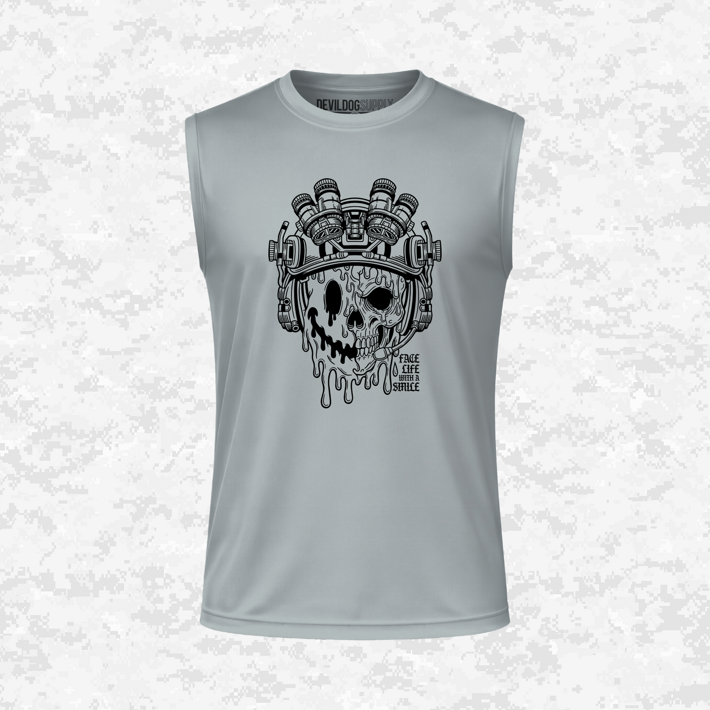 Face Life with a Smile | Tactical Skull | DRIFIT Sleeveless, Tank, Sleeveless Hoodie