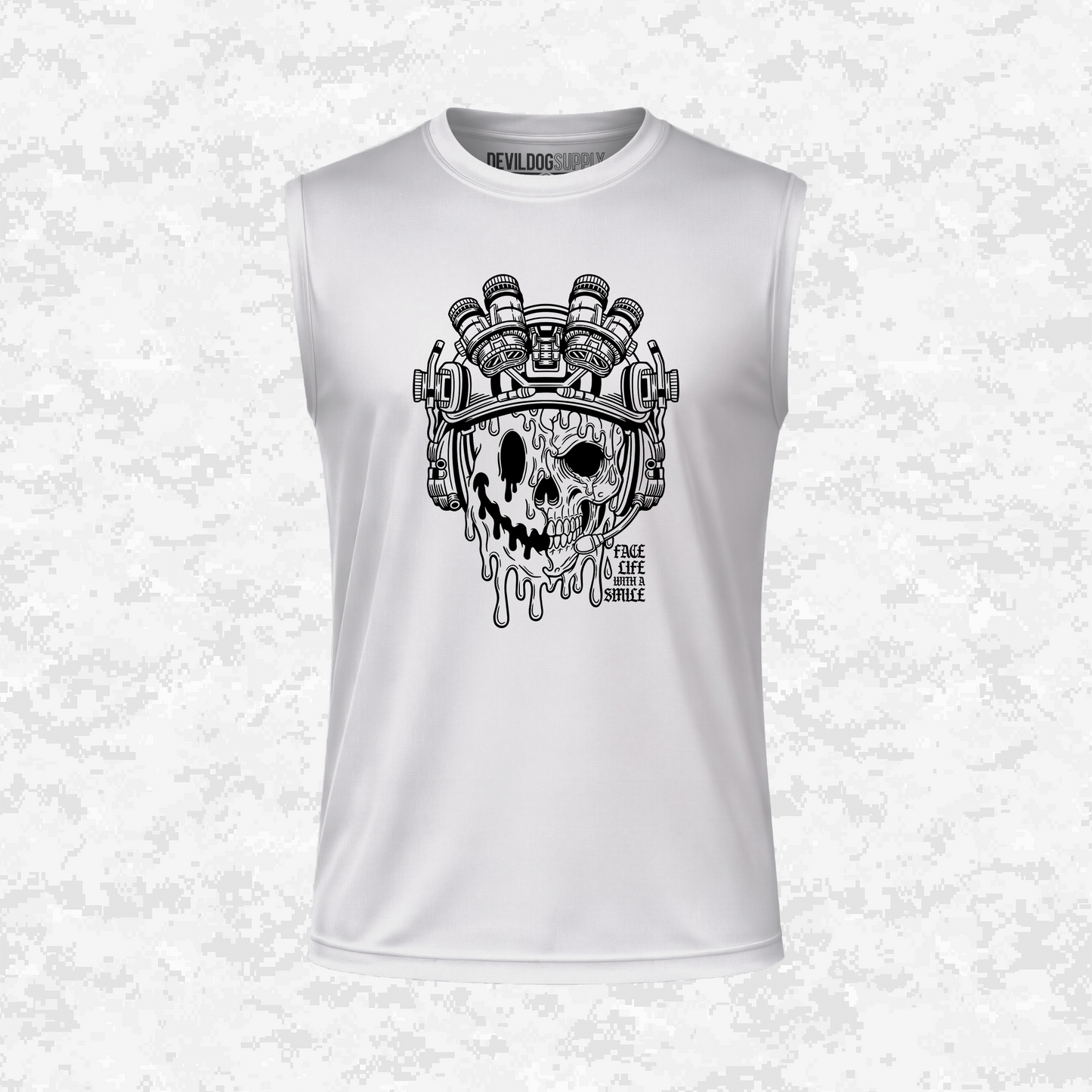 Face Life with a Smile | Tactical Skull | DRIFIT Sleeveless, Tank, Sleeveless Hoodie
