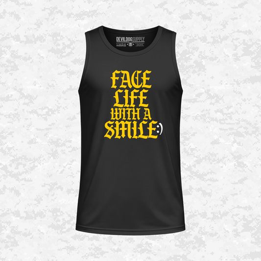 Face Life with a Smile | Essential Text | DRIFIT Sleeveless, Tank, Sleeveless Hoodie