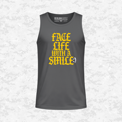 Face Life with a Smile | Essential Text | DRIFIT Sleeveless, Tank, Sleeveless Hoodie