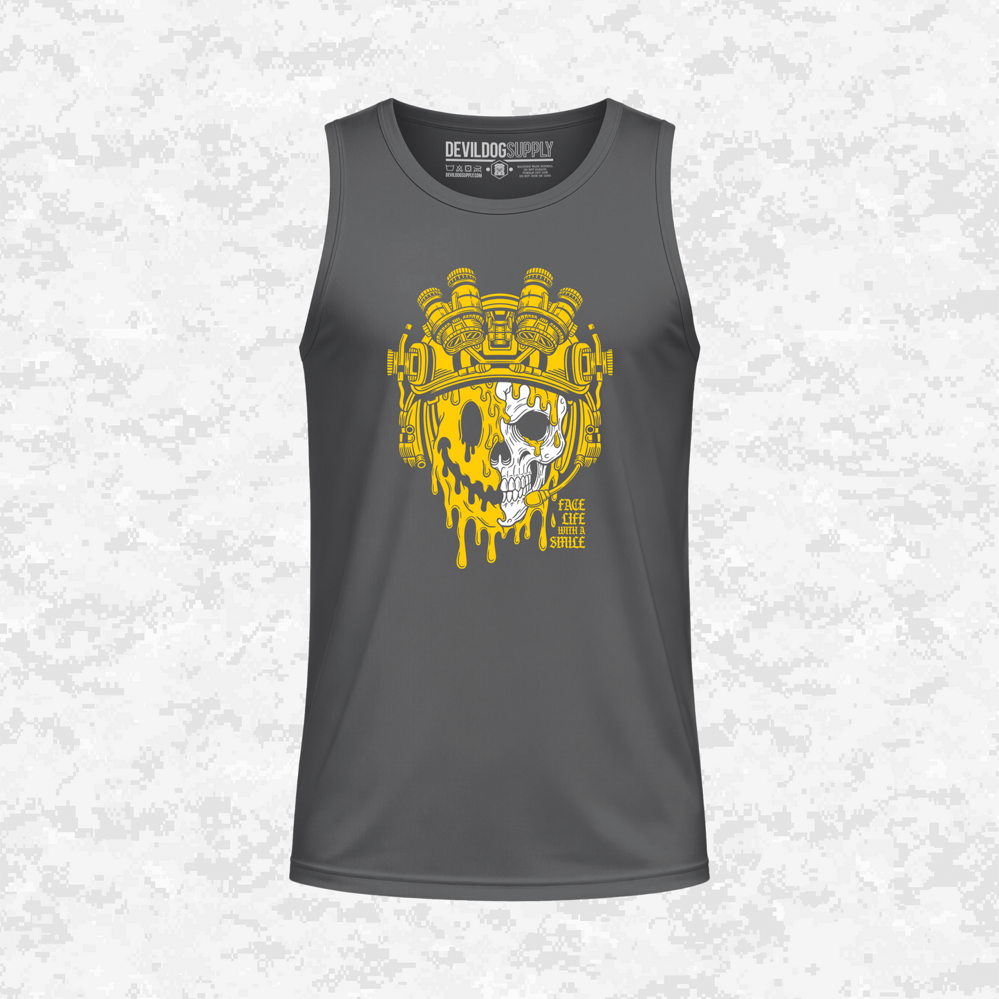 Face Life with a Smile | Tactical Skull | DRIFIT Sleeveless, Tank, Sleeveless Hoodie