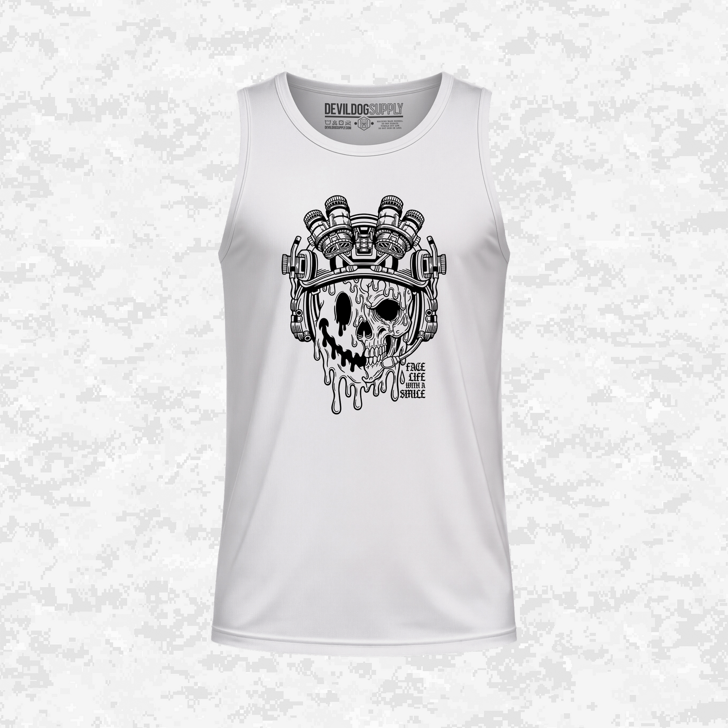 Face Life with a Smile | Tactical Skull | DRIFIT Sleeveless, Tank, Sleeveless Hoodie