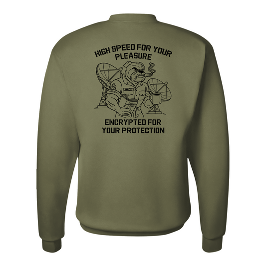 "High Speed For Your Pleasure, Encrypted For You Protection". Satellite Antenna USMC, Sweatshirt