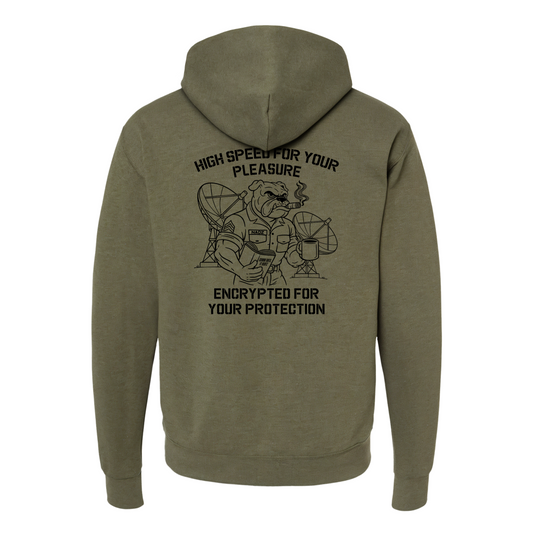 "High Speed For Your Pleasure, Encrypted For You Protection". Satellite Antenna USMC, Hoodie