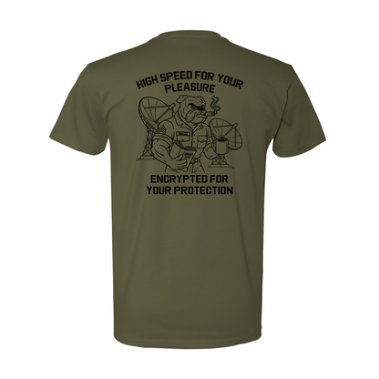 "High Speed For Your Pleasure, Encrypted For You Protection". Satellite Antenna USMC, T-Shirt