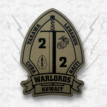Leather Patch | 2nd Battalion 2nd Marines "Warlords" #3 | Velcro Backed | Brown / Black
