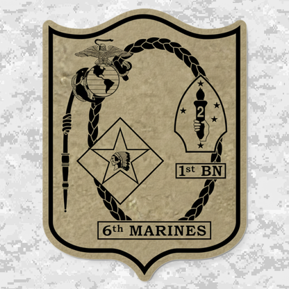Leather Patch | 1st Battalion 6th Marines Unit "1/6 Hard" #2 | Velcro Backed | Brown / Black