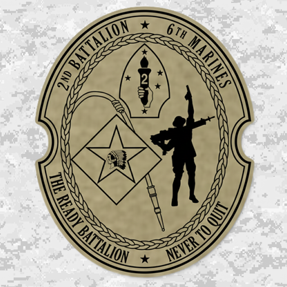 Leather Patch | 2nd Battalion 6th Marines Unit "The Ready Battalion" | Velcro Backed | Brown / Black