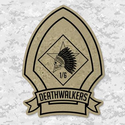 Leather Patch | 1st Battalion 6th Marines Unit "1/6 Hard" | Velcro Backed | Brown / Black