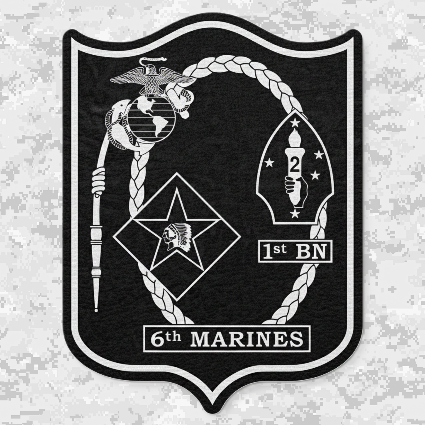 Leather Patch | 1st Battalion 6th Marines Unit "1/6 Hard" #2 | Velcro Backed | Brown / Black