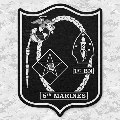 Leather Patch | 1st Battalion 6th Marines Unit "1/6 Hard" #2 | Velcro Backed | Brown / Black