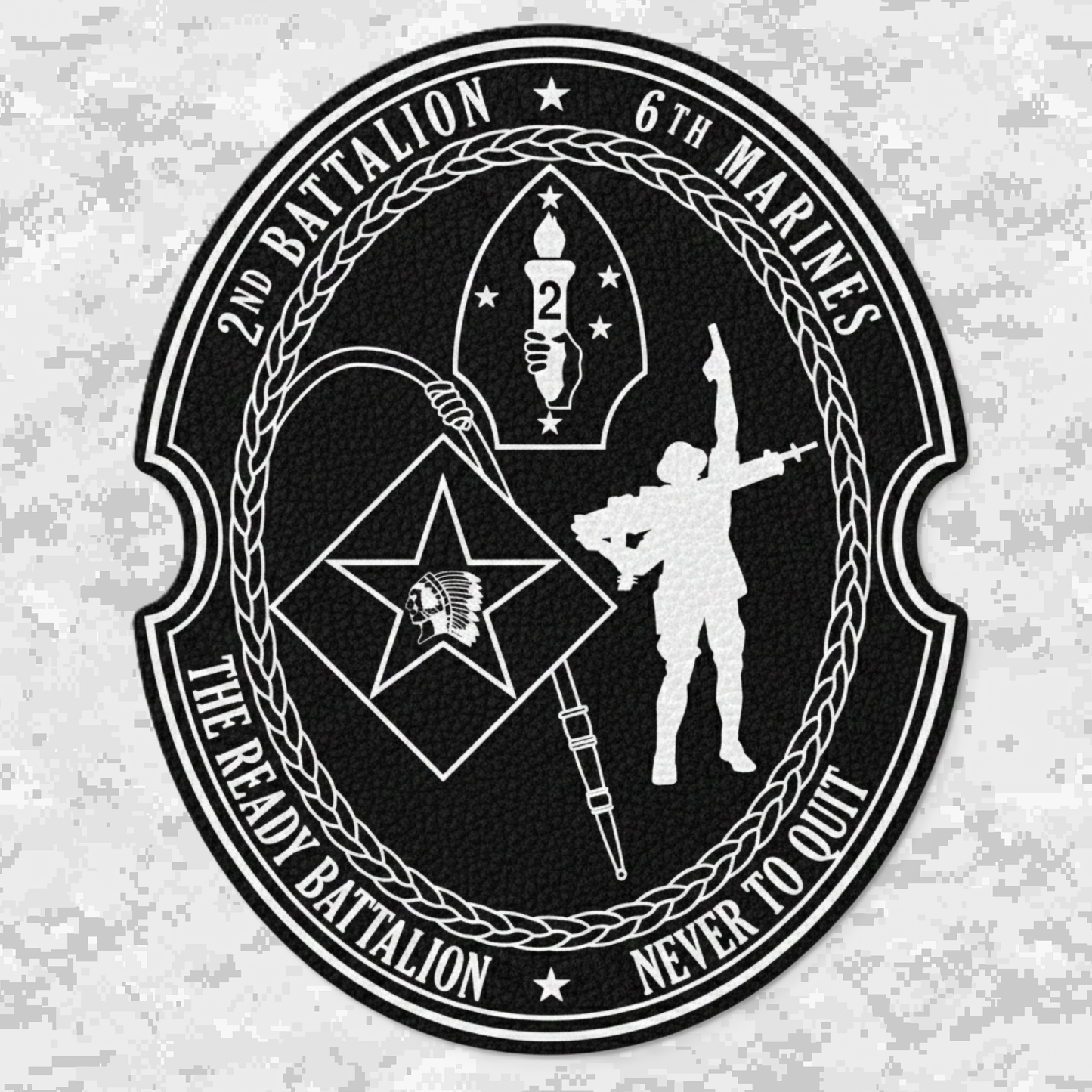 Leather Patch | 2nd Battalion 6th Marines Unit "The Ready Battalion" | Velcro Backed | Brown / Black