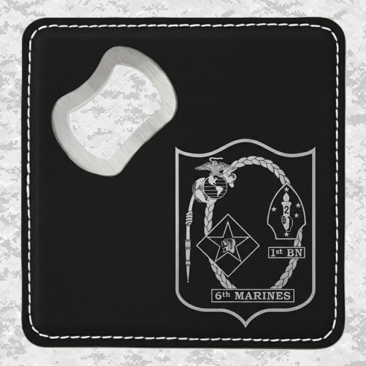 1st Battalion 6th Marines Unit "1/6 Hard" #2 | Leather Coaster & Opener