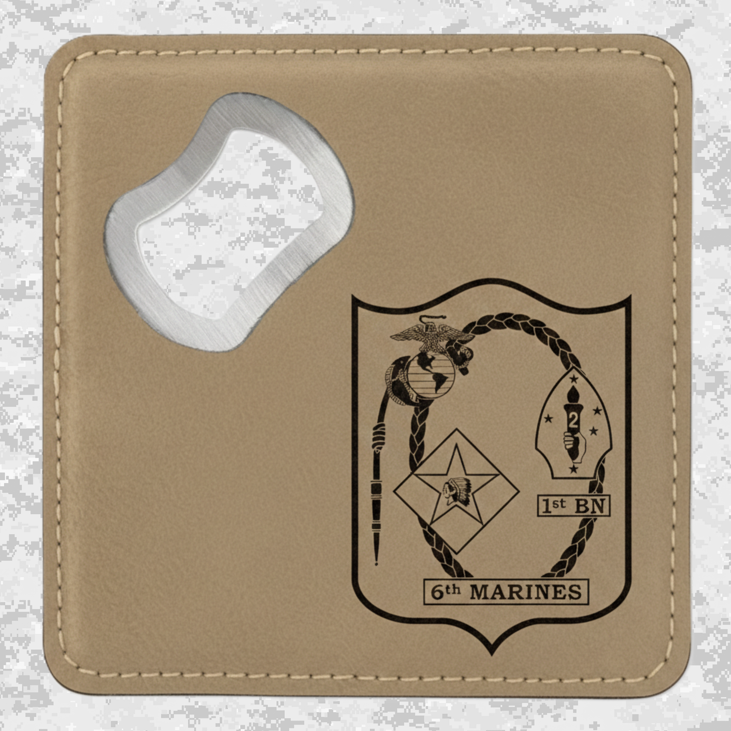 1st Battalion 6th Marines Unit "1/6 Hard" #2 | Leather Coaster & Opener