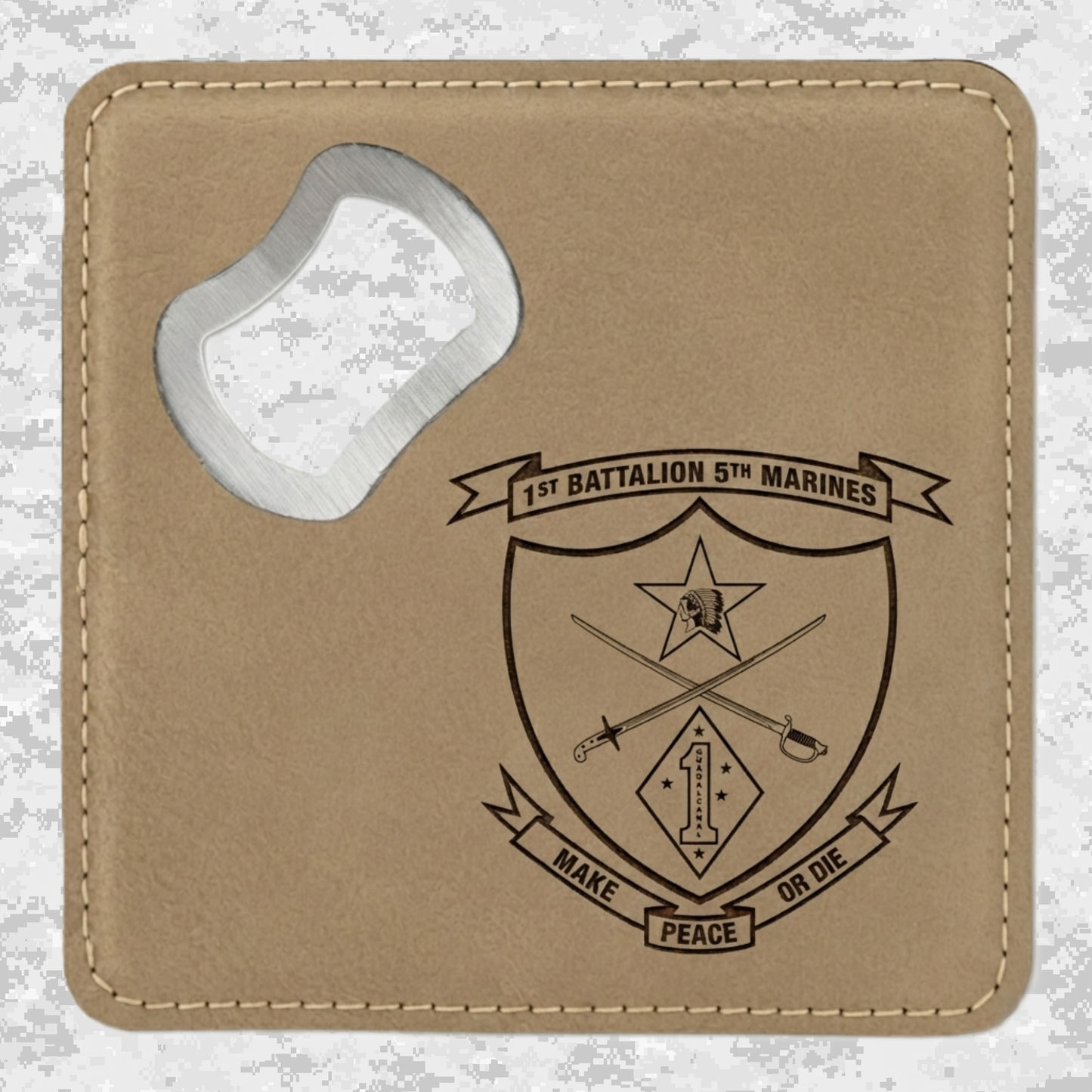 1st Battalion 5th Marines Unit "Geronimo" | Leather Coaster & Opener